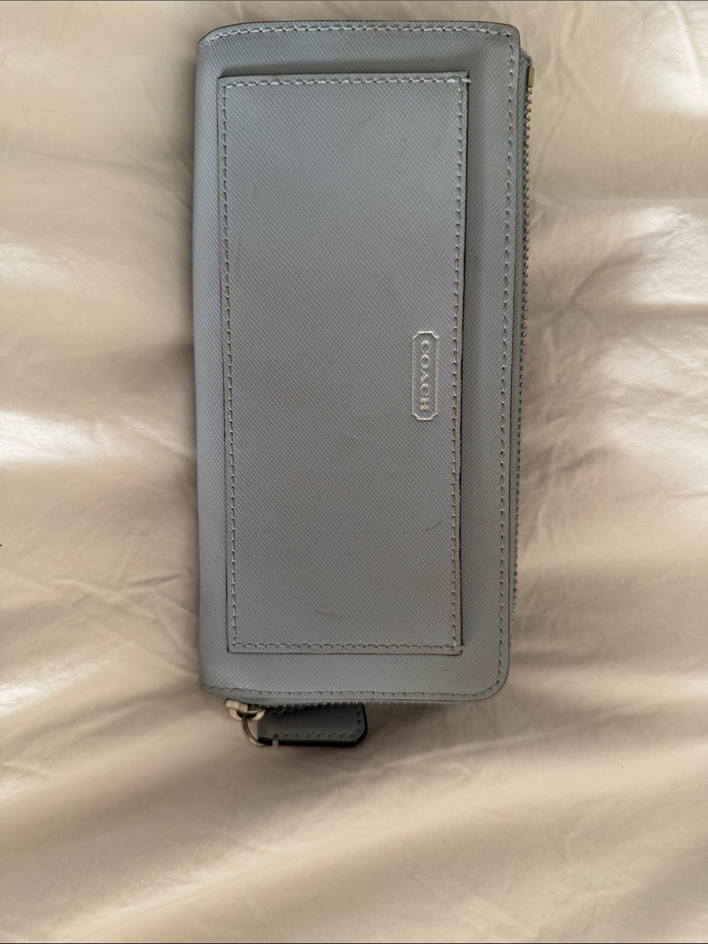 Coach Men’s Pale Gray Zip-Around Leather Wallet